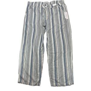 dā-sh Linen Blend Striped Paperbag Waist Crop Pants Blue White XL Women’s